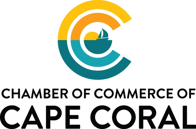 Logo of the Cape Coral Chamber of Commerce with a boat and sun design.