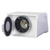 A white generator inlet box with an open transparent door.