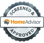 HomeAdvisor Screened & Approved badge with a house icon.