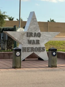 A large star-shaped monument honoring Iraq War heroes.