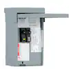 Open electrical panel showing circuit breakers and labels.