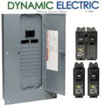 Dynamic Electric circuit breaker panel with breakers.